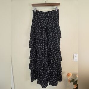 Black Floral Tiered Skirt